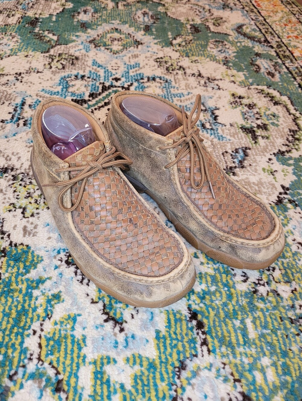 Twisted X Basket Weave Brown Leather Lace Up Chukka Shoes, Womens 8M